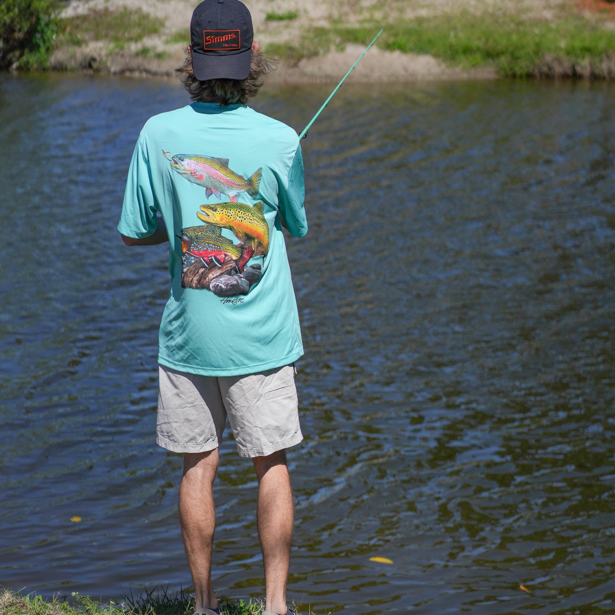 Hook M' Men's Freshwater Short Sleeve Performance Shirt - Trout Slam Aqua