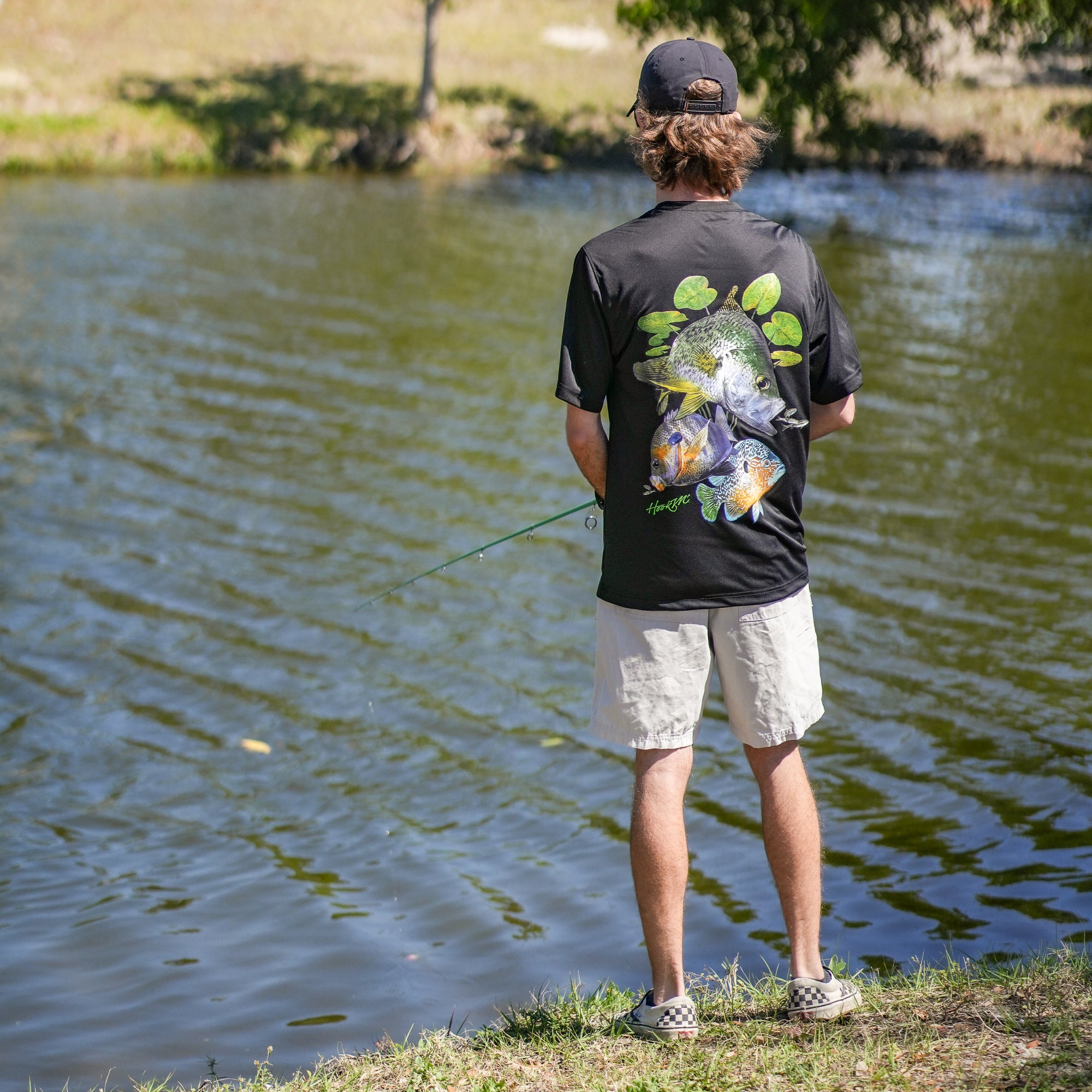 Hook M' Men's Freshwater Short Sleeve Performance Shirt - Panfish Slam Black