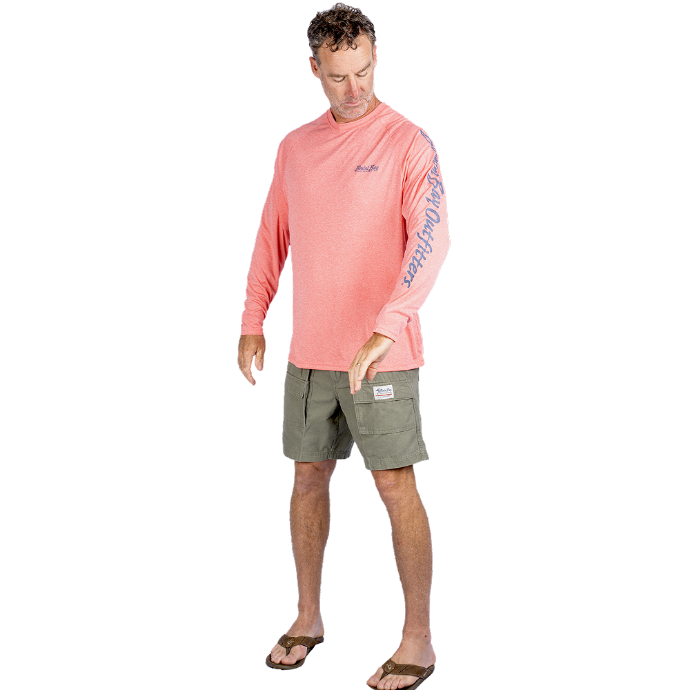 Hook M' Men's Long Sleeve Shirt - Redfish Trout 2 Cayenne Heather