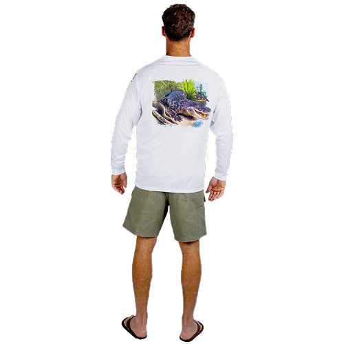 Hook M' Men's Long Sleeve Shirt - Alligator White