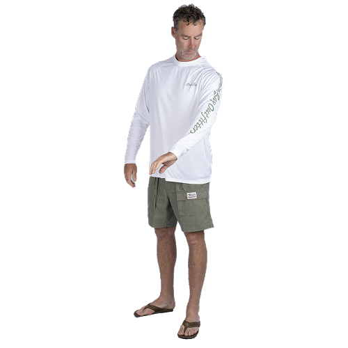 Hook M' Men's Long Sleeve Shirt - Alligator White